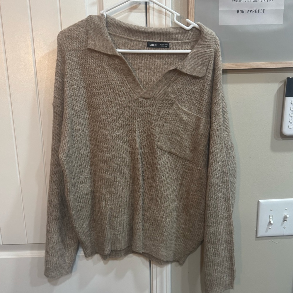 SHEIN Brown V-Neck Sweater